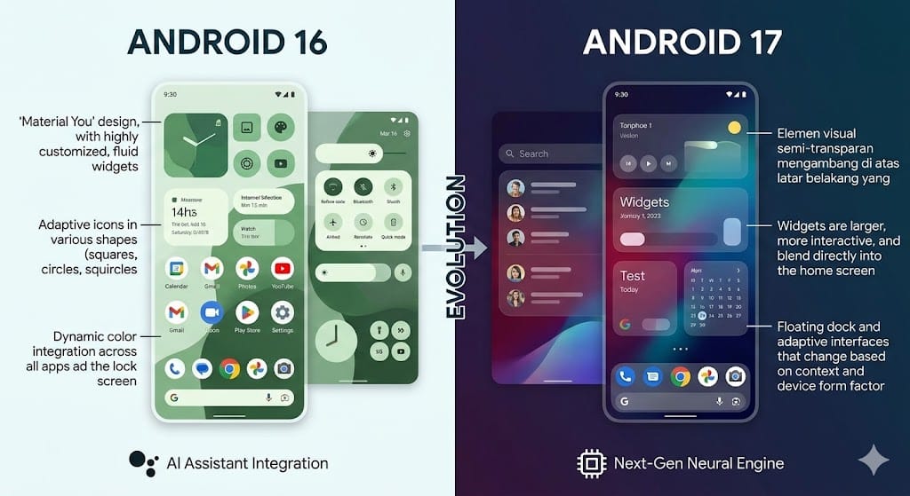 Perbedaan android 16 dan 17