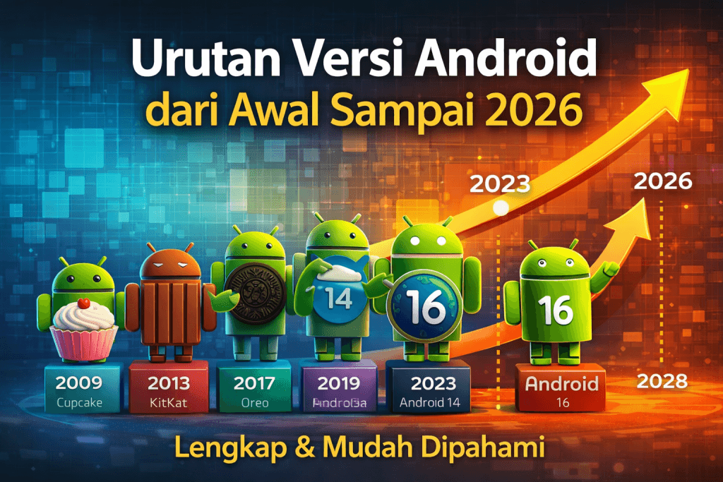 ilustrasi urutan versi android dari awal hingga terbaru