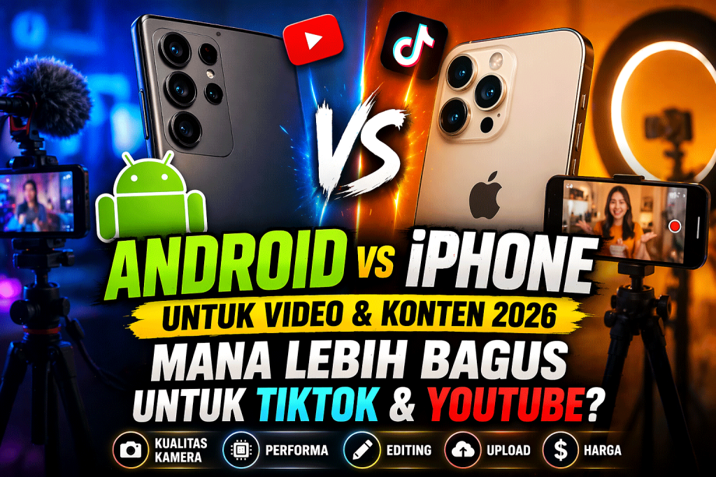 Perbandingan Android dan iPhone untuk membuat konten video TikTok dan YouTube tahun 2026