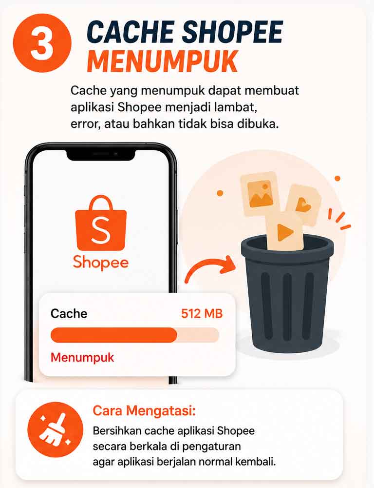 Cache Shopee Menumpuk