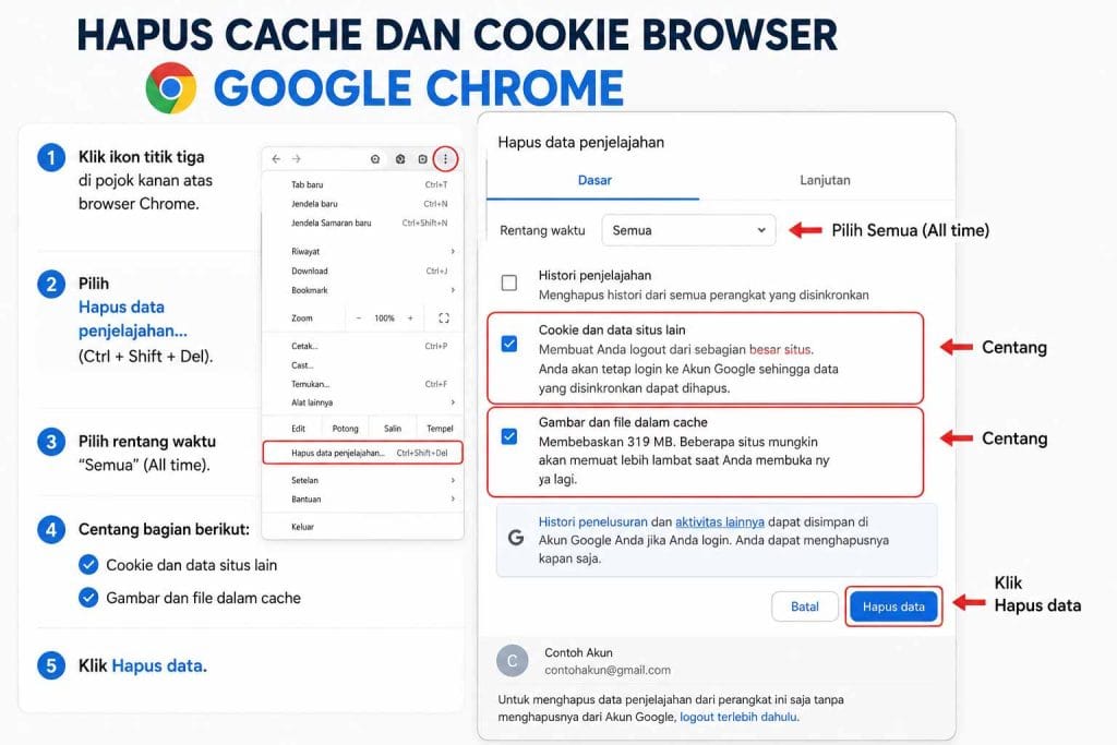 Hapus Cache dan Cookie Browser google chrome