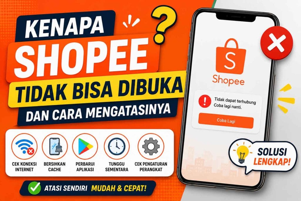 Ilustrasi aplikasi Shopee tidak bisa dibuka di HP Android dan cara mengatasinya.