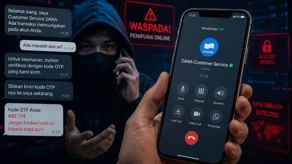 Ilustrasi penipu mengaku Customer Service DANA meminta kode OTP lewat telepon.