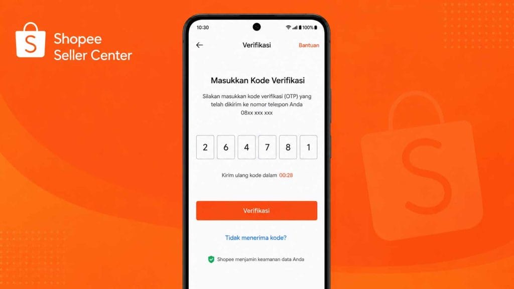 Pengguna memasukkan kode OTP Shopee Seller Center di Android
