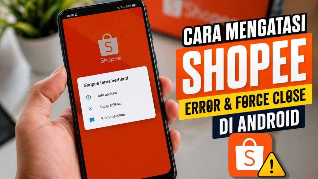 Tampilan aplikasi Shopee error dan force close di HP Android