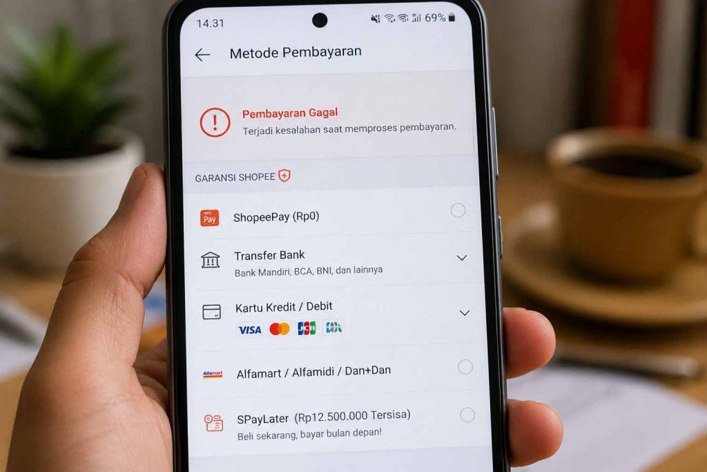 Tampilan metode pembayaran Shopee yang error saat digunakan