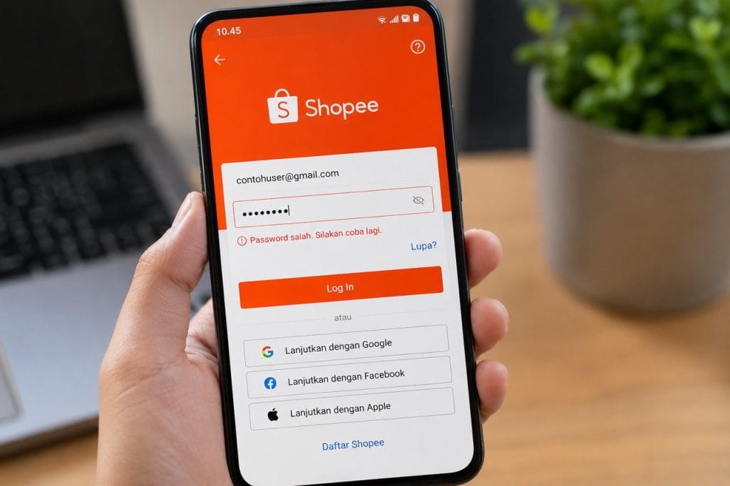 Tampilan password Shopee salah saat login di Android