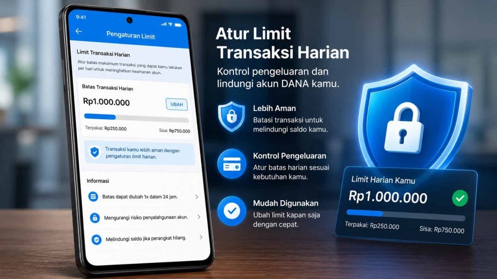 Tampilan pengaturan limit transaksi harian di aplikasi DANA
