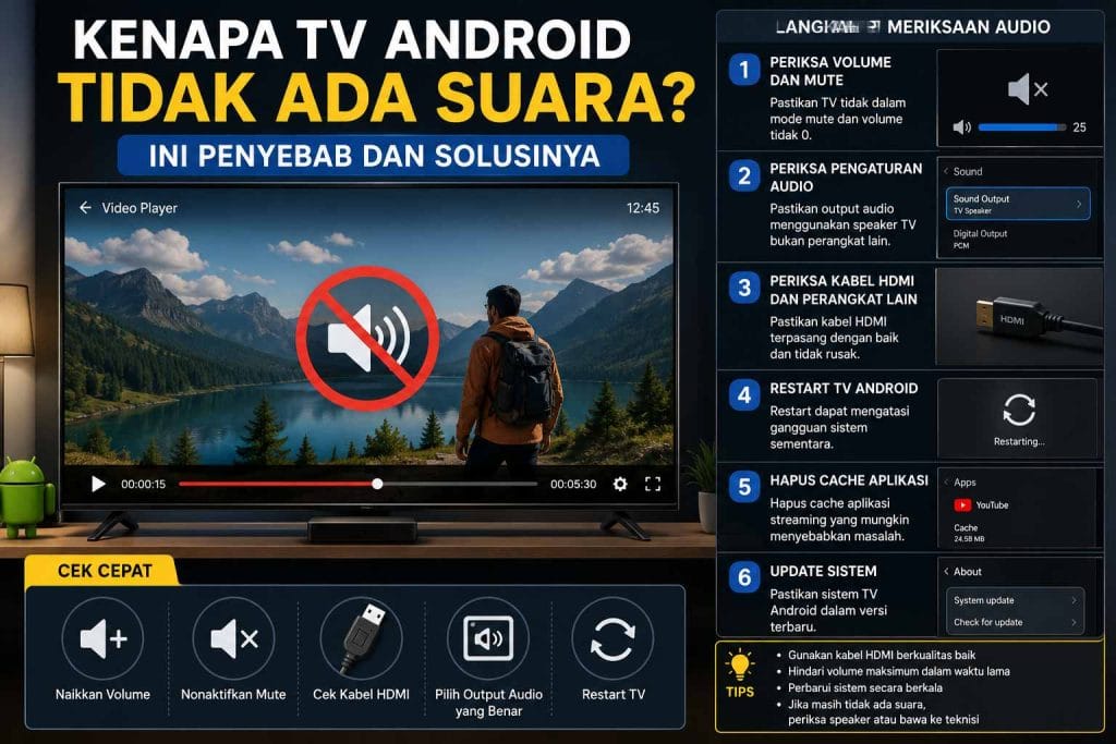 TV Android yang menampilkan video tanpa suara